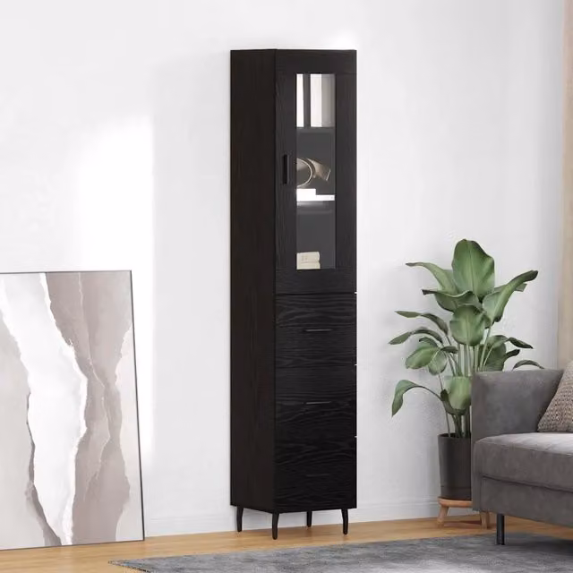 Credenza moderna vidaXL in MDF nero per cucina e sala da pranzo L: 34,5 cm, P: 34,0 cm, H: 180,0 cm – 1