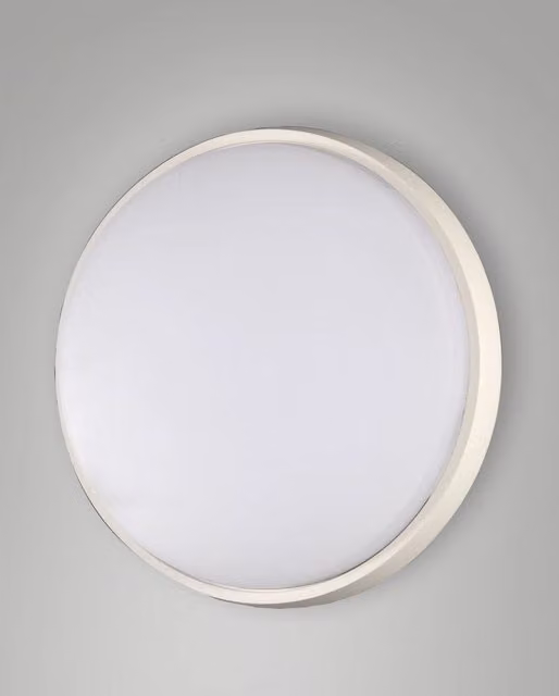 Plafoniera LED Olly Fabas in metallo e plastica, design circolare minimalista, luce bianco caldo 3000K, 30W, IP54, colore bianco