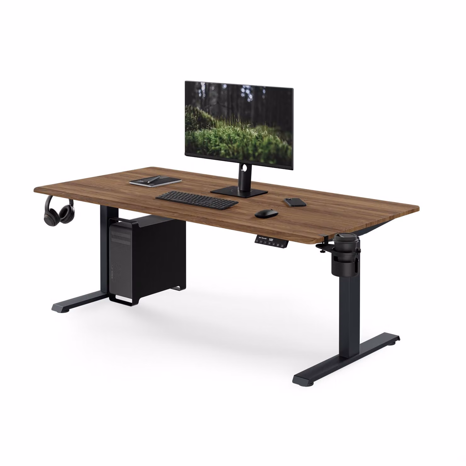 Scrivania ergonomica, regolabile in altezza, colore antracite/noce: 160 x 80 cm: ARIA
