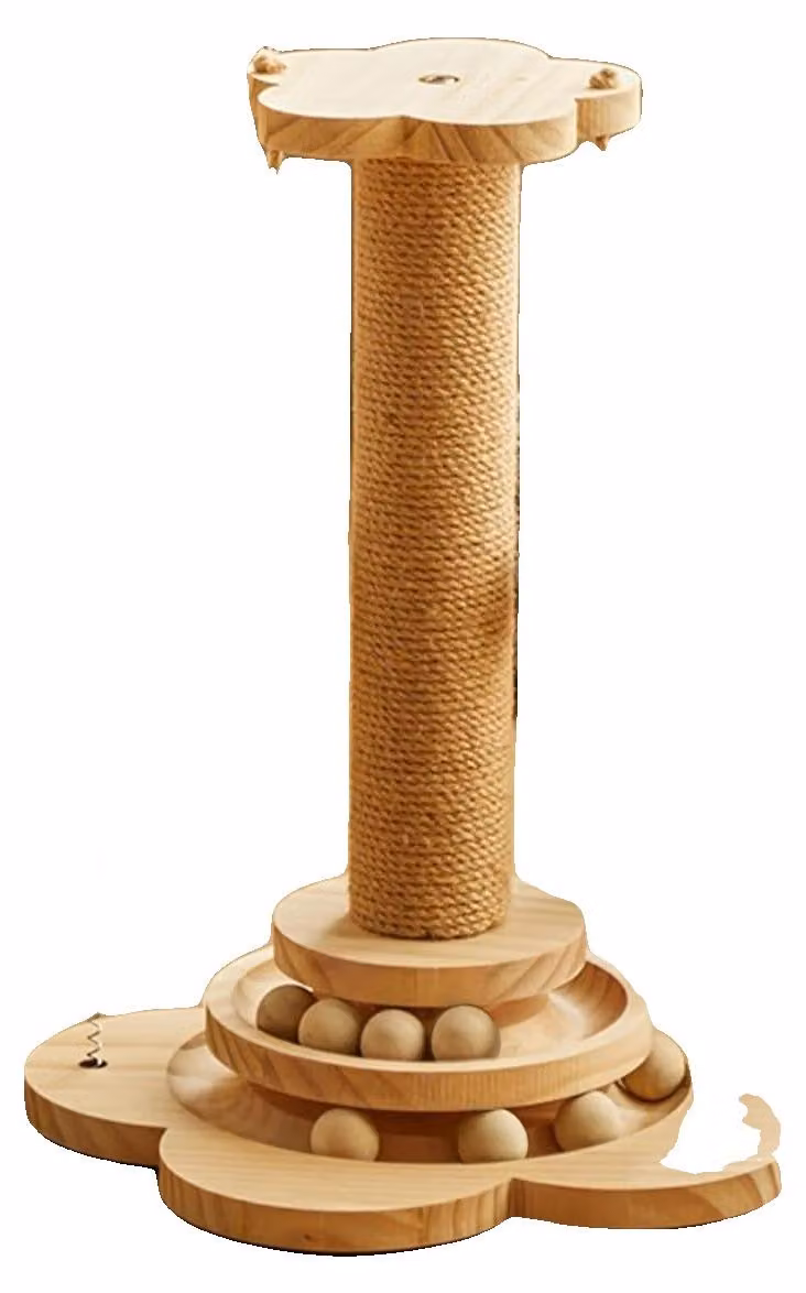 Albero per gatti, realizzato in legno, altezza 46 cm, con due livelli, una pallina giocattolo orizzontale e include 2 palline
