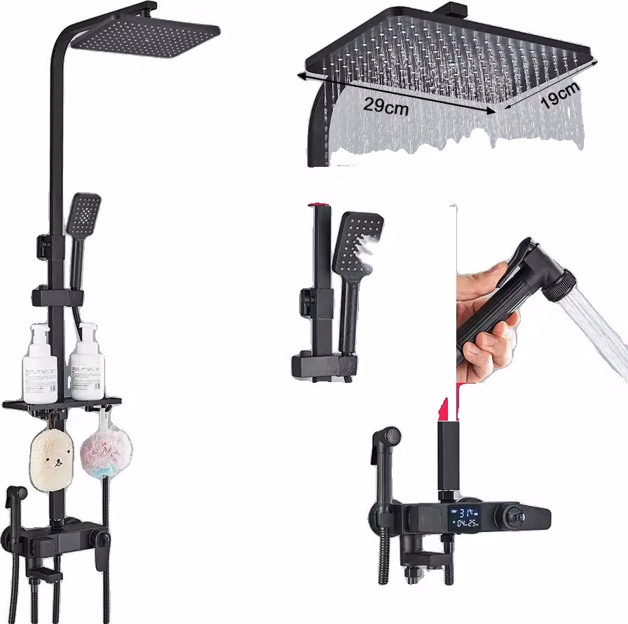 Set doccia in ottone, rubinetto termostatico, design monocomando, termostatico nero