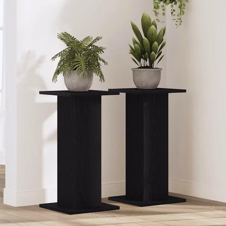 Set di 2 supporti per piante vidaXL in legno MDF, colore nero opaco, L/P/H: 30 x 30 x 60 cm