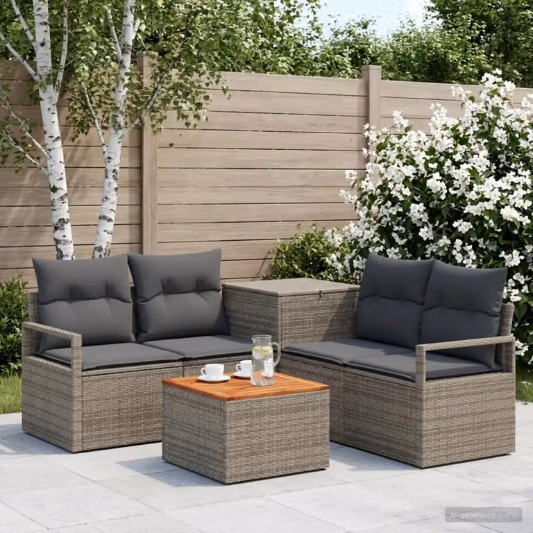 Set di divani da giardino vidaXL in polyrattan con tavolino da caffè, 6 pezzi, Grigio e Antracite