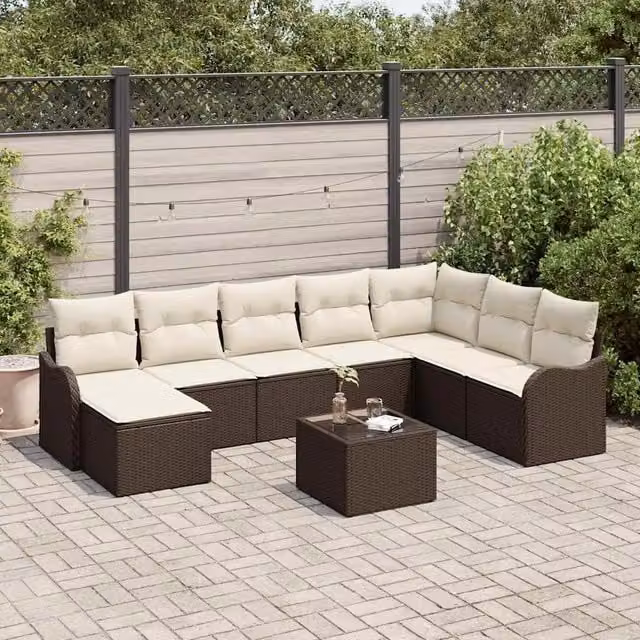 Set Divano da Giardino 9 pz Marrone e bianco polyrattan 3354497