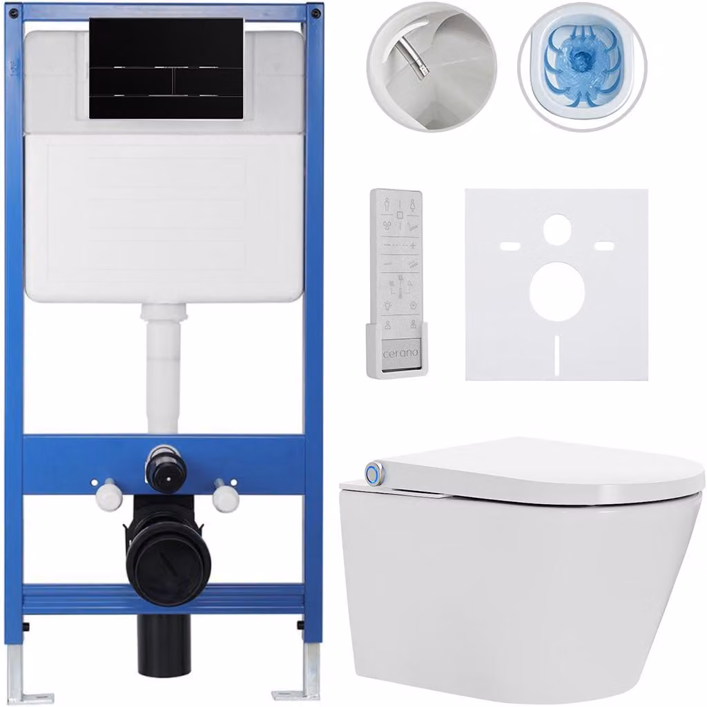 Set completo per WC Profi/Cronus Premium - bianco lucido - pulsante per WC Line/nero lucido - installazione a parete - 59,3 x 38,4 cm