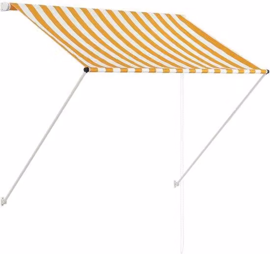 Tenda realizzata a mano - Ombrellone da balcone e terrazza - 150 x 150 cm - A righe gialle e bianche - Resistente ai raggi UV e idrorepellente - Ombrellone con braccio articolato regolabile