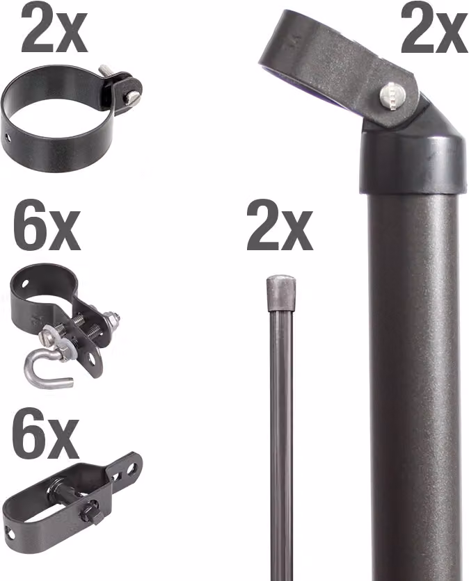 Alberts 634384 Set di collegamento per cancello in filo metallico e recinzione in rete metallica, set, 2s, zinco fosfatato antracite-metallico, per la posa in opera nel calcestruzzo, palo del cancello Ø: 60 mm, altezza recinzione: 1500 mm