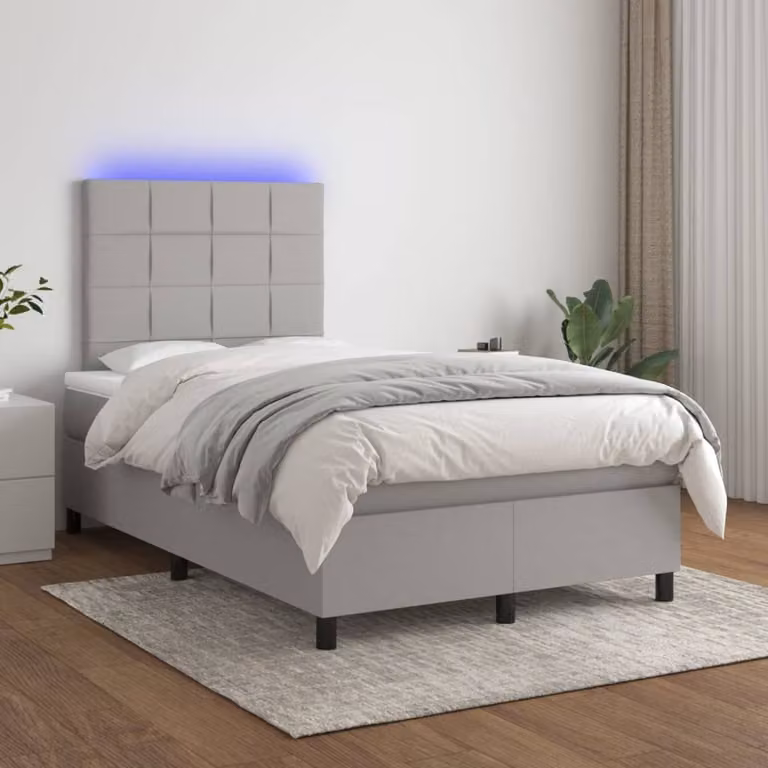 vidaXL Letto a molle con materasso e tessuto LED grigio chiaro 120x200 cm - Letto a molle - Boxspringbetten - Bett - Schlafzimmermöbel