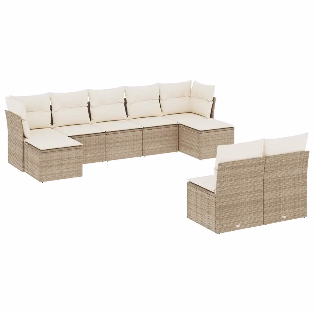 vidaXL Set Divano da Giardino 9 pz a Forma di L con Cuscini Beige e Struttura in Metallo e Polyrattan – 2
