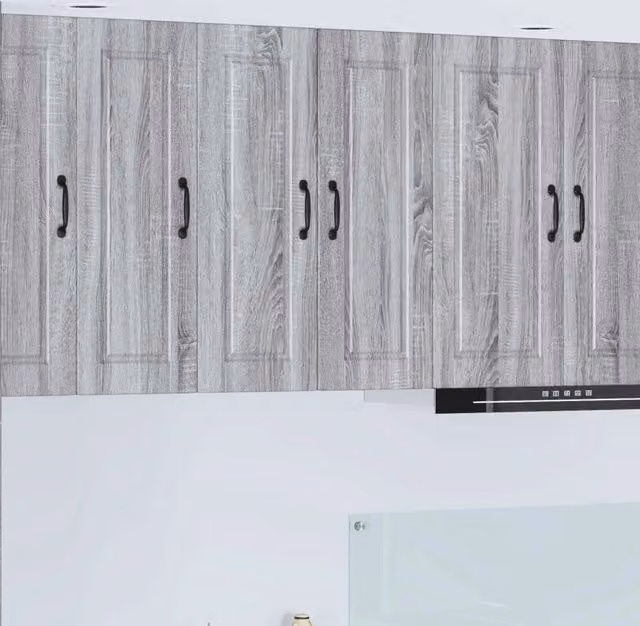 Set di 2 pensili da cucina vidaXL con ante a battente in legno, colore grigio, L/P/H: 30 x 31 x 80 cm