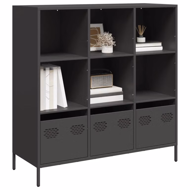 Credenza nera vidaXL in metallo per soggiorno o ufficio L 101,5 cm x P 39 cm x H 103,5 cm
