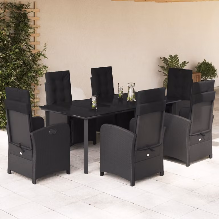 vidaXL Set da Pranzo da Giardino 7 pz in Polyrattan Nero con Piano in Vetro
