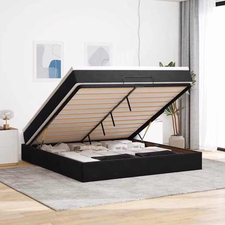 Struttura Letto con Contenitore e Materasso vidaXL in Velluto Nero L: 180 cm, P: 200 cm, H: 203 cm