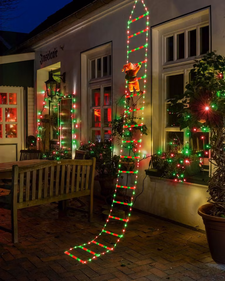 Catena luminosa a tema natalizio, con Babbo Natale, 338 LED, 3 metri, colore rosso e verde, 8 modalità, timer