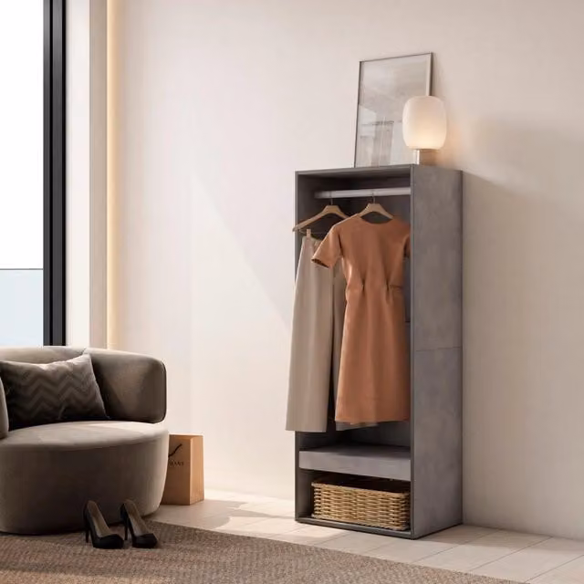 Armadio aperto Skraut Home per camera da letto, grigio e nero, L: 60 cm, P: 35 cm, H: 145 cm