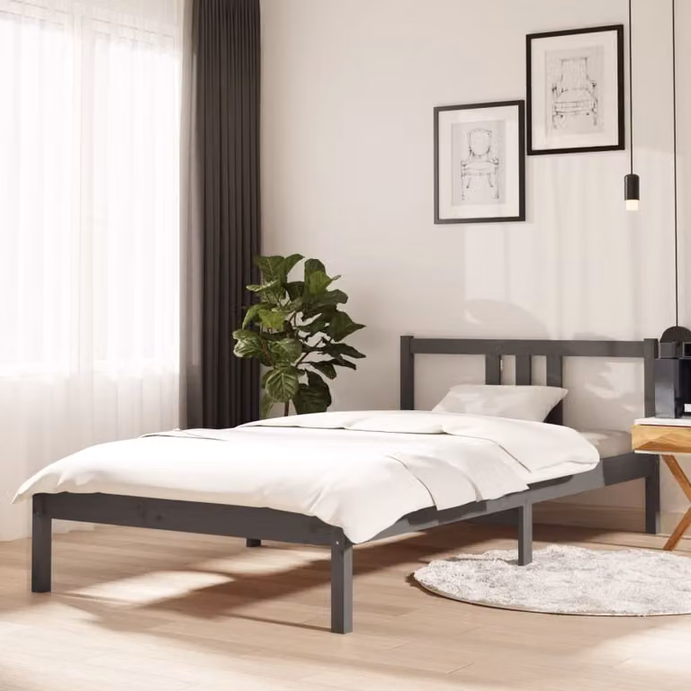 The Living Store Letto in legno massiccio grigio 100x200 cm
