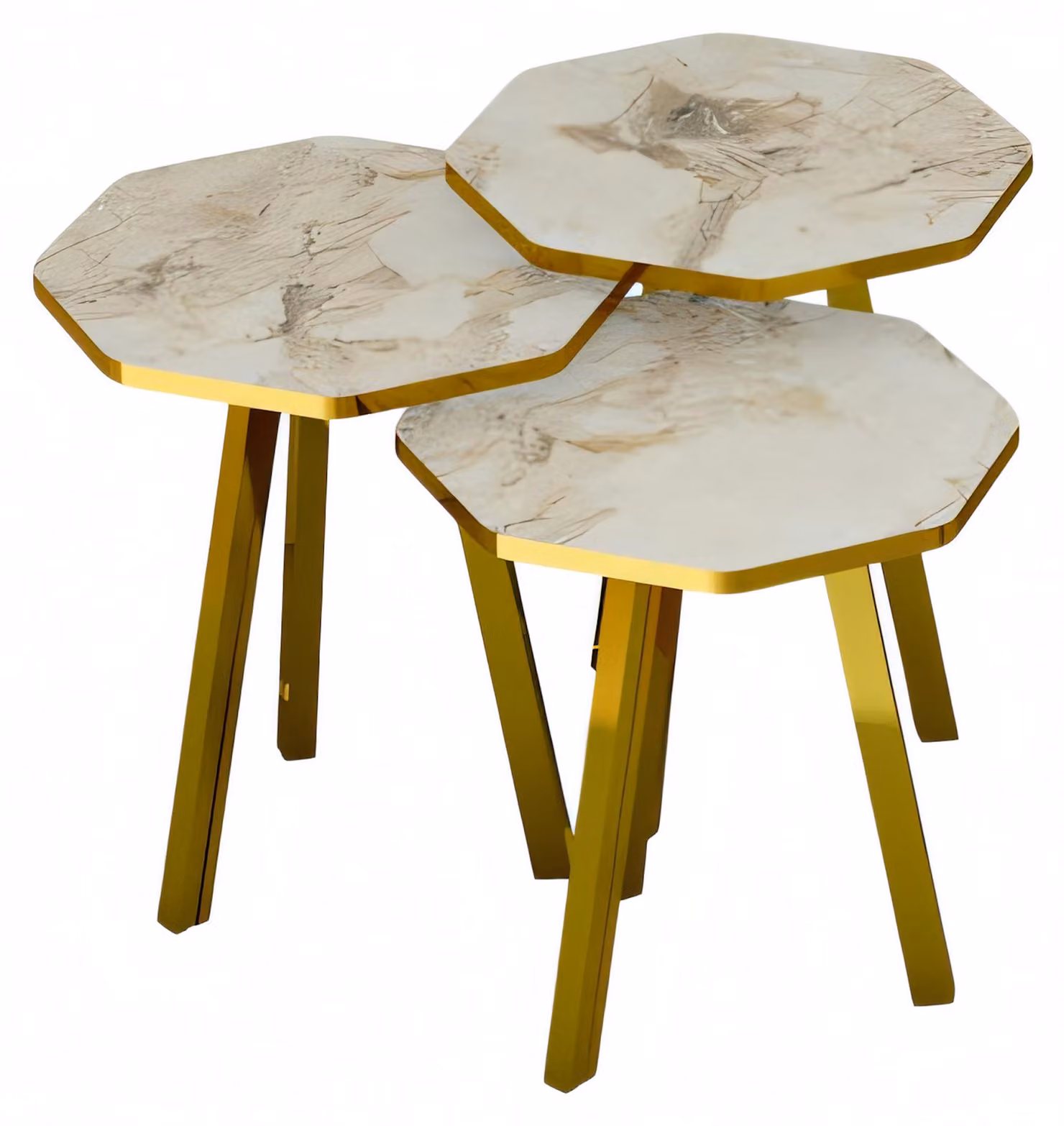 Elegantes Beiges Holz-Metall Couchtisch-Set für modernes Wohnzimmer
