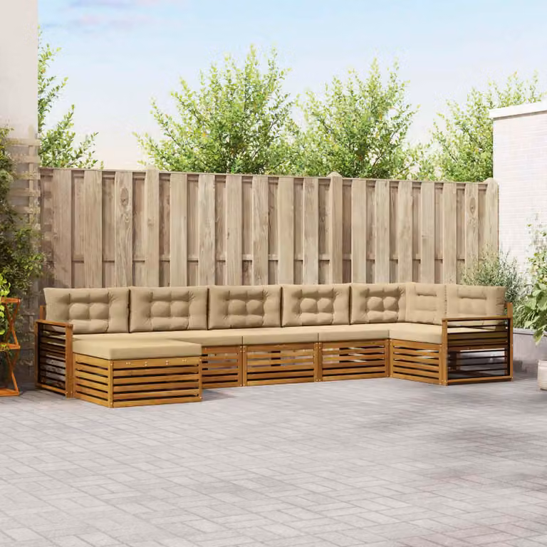 Set di divani da esterno vidaXL 7 pezzi in legno di acacia con cuscini, colore beige e marrone