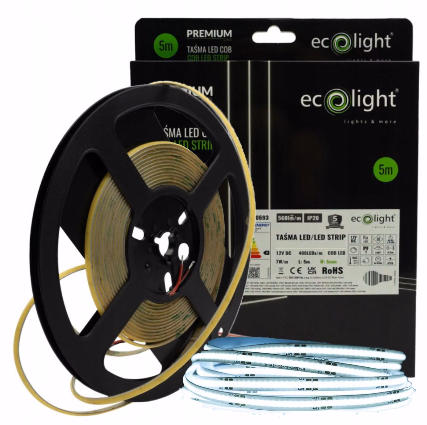 Striscia LED COB 480 7 W/m 6000 K IP20 12 V 5 mm / 5 m P EC20695 Eco Light