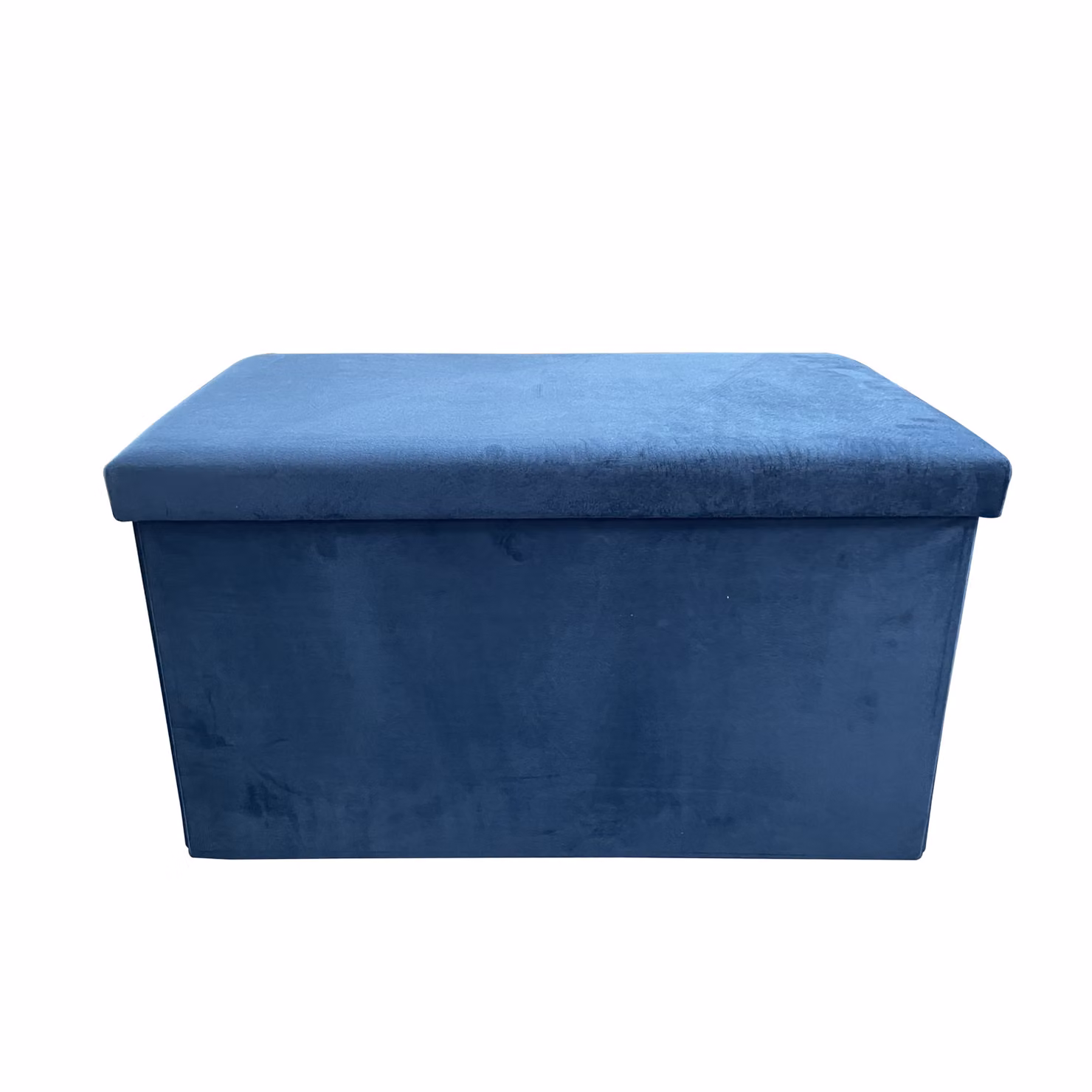 Cassapanca pieghevole in velluto blu con struttura imbottita, L 71 cm x P 40 cm x H 40 cm – 2