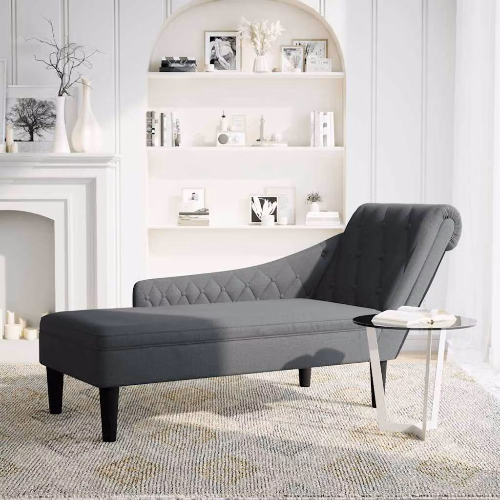 vidaXL Sdraio con Cuscino e Bracciolo Destro in Tessuto Grigio Scuro