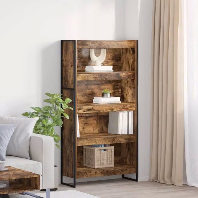Armadio per Libri Industrial vidaXL in Legno e Metallo, Marrone, L: 80 cm, P: 30 cm, H: 155 cm – 1