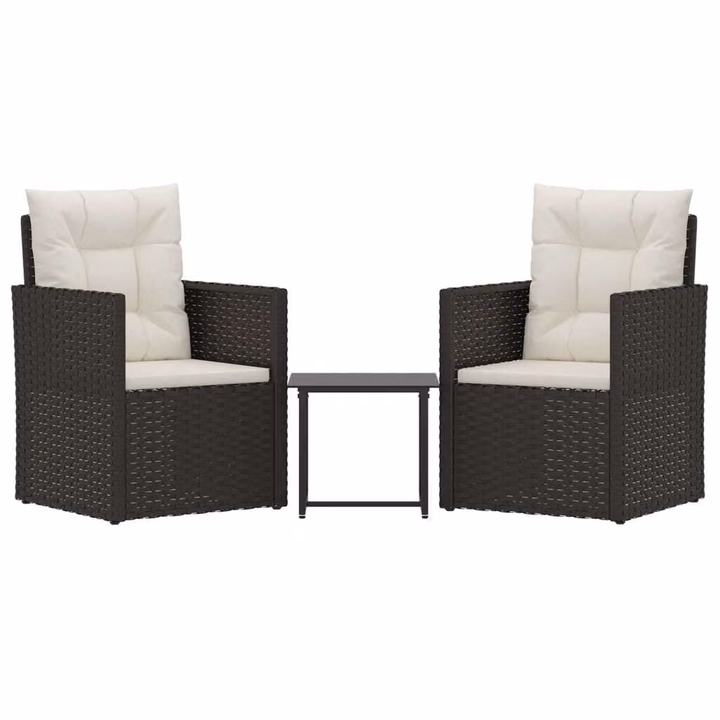 Set Divani da Esterno 3 pz con Cuscini in Polyrattan Nero
