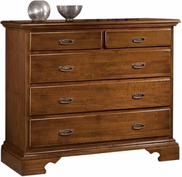 Cassettiera classica in legno con 5 cassetti Mobili 2G colore noce L: 117 cm, P: 51 cm, H: 101 cm
