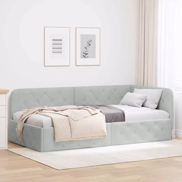Cornice del letto ad angolo Grigio chiaro 90 x 200 cm Velluto 42016533
