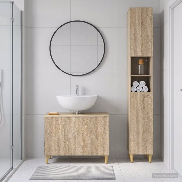 Set di mobili da bagno moderno vidaXL DELFT composto da base lavabo e pensile in Rovere Sonoma marrone