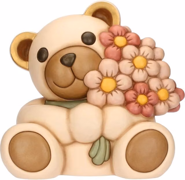 Orsetto Teddy con mazzo di fiori THUN in ceramica beige