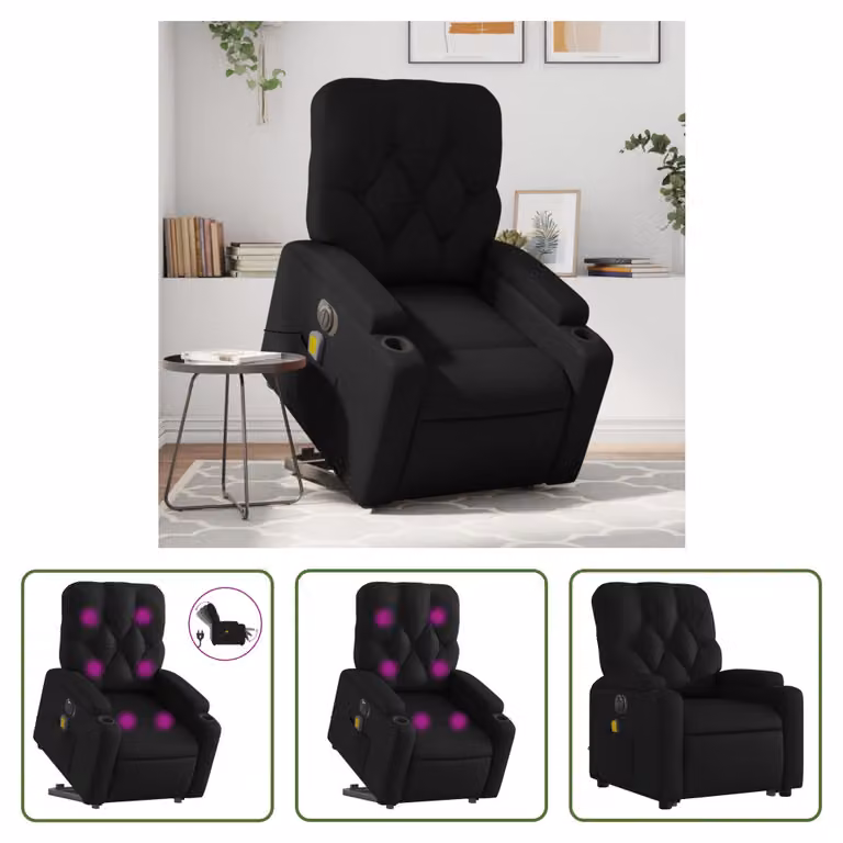 The Living Store Sedia massaggiante con supporto in piedi elettrica in ecopelle nera