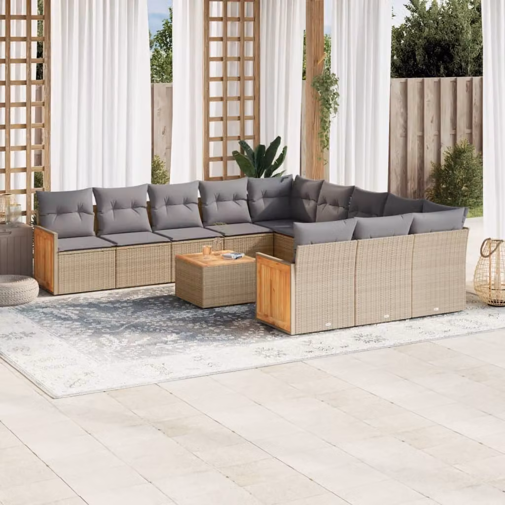 vidaXL Set Divano da Giardino 13 pz in Polyrattan con Cuscini Beige e Tavolino da Esterno