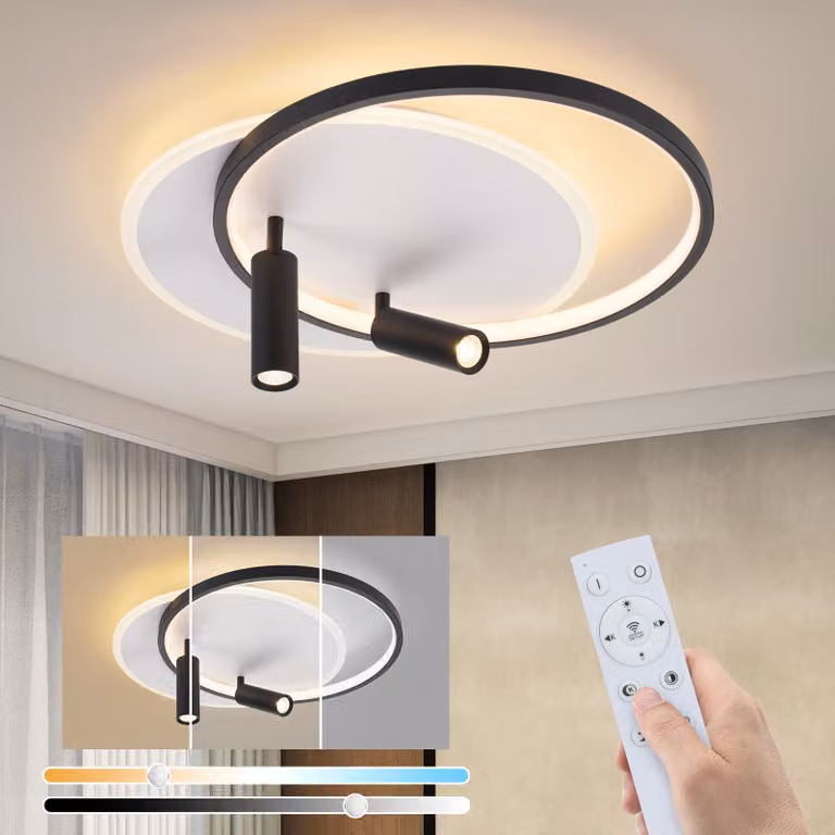 ZMH lampada da soffitto LED soggiorno 52W lampada da soggiorno dimmerabile con 2 faretti da soffitto nero con telecomando moderno acrilico camera da letto lampada da cucina rotonda per la casa cucina