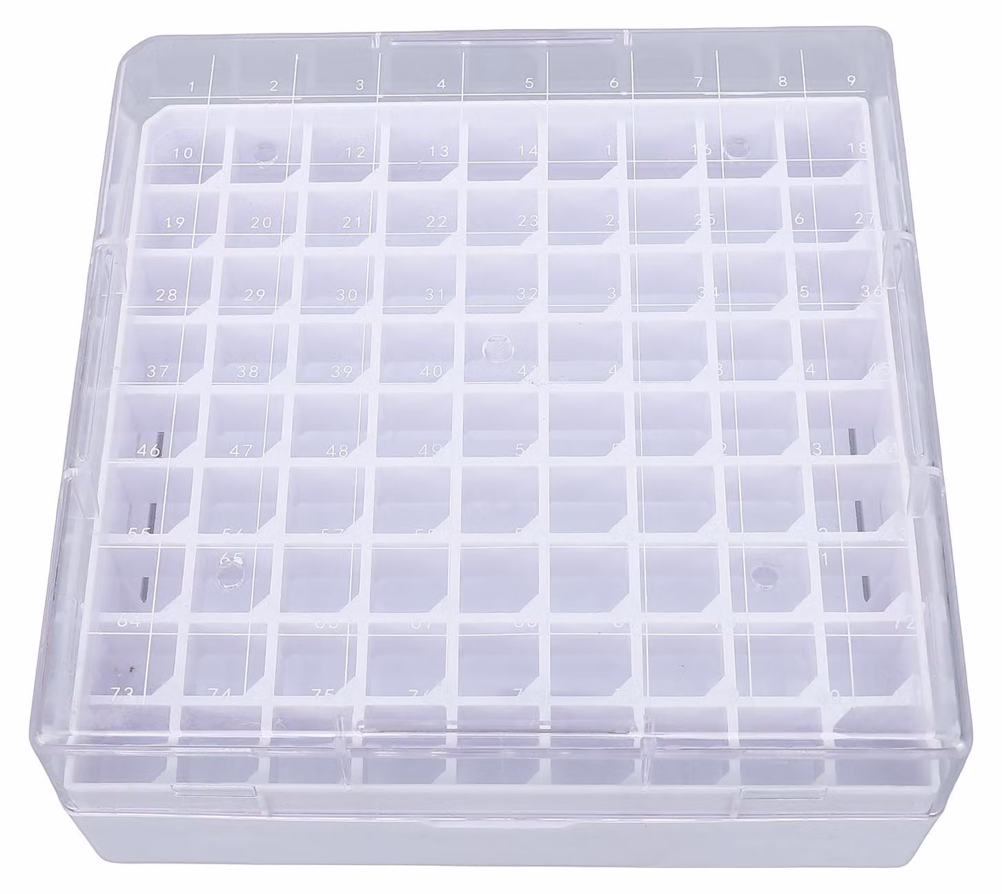 Contenitore da congelatore per provette da centrifuga, 81 posti, 1,5–2,0 ml, provette da microcentrifuga, flaconcini, campioni, supporto criogenico, bianco