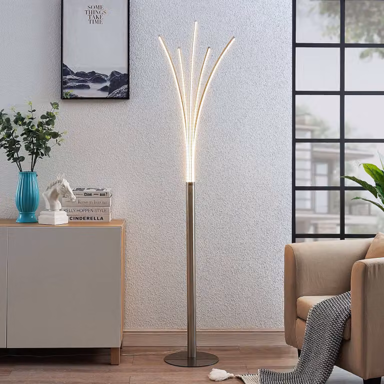 Lampada da terra a LED Boba Lindby, Alluminio / Grigio / Zincato, Soggiorno / Sala da pranzo, Alluminio, Moderno, Lampada LED da terra