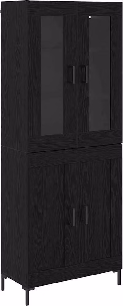 Credenza 2 pcs Rovere Nero Legno multistrato
