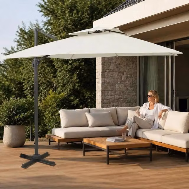 Parasol With Double Canopy 300 X 300 Cm Sand
