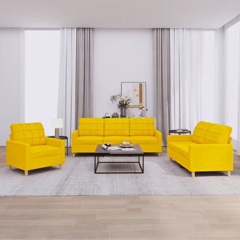 vidaXL Set di Divani 3 pz con Cuscini Giallo Chiaro in Tessuto