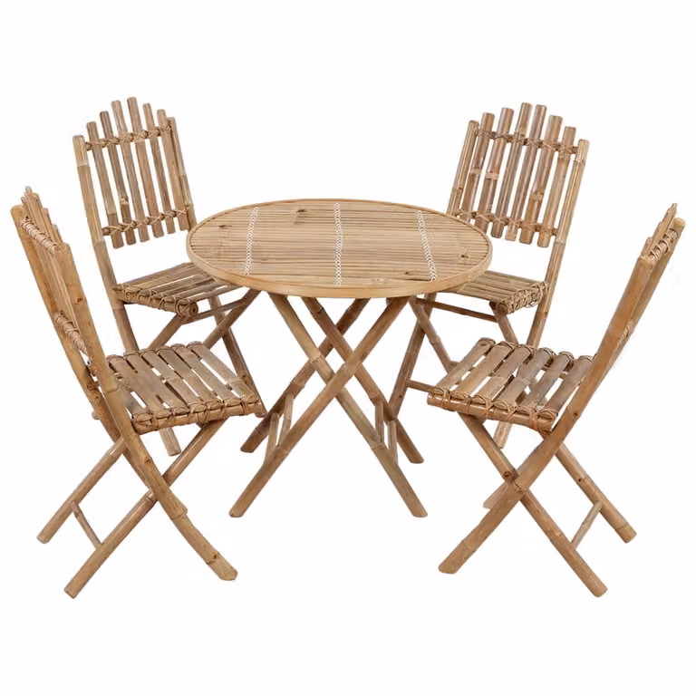 Maison Exclusive - Set da pranzo da giardino pieghevole in bambù, 5 pezzi, con cuscini