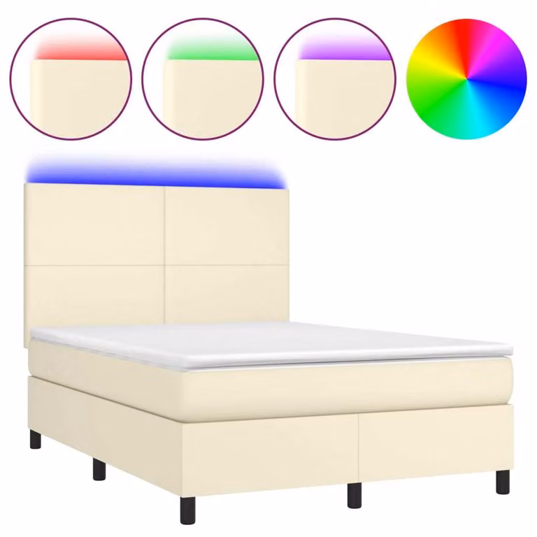 Giroletto a Molle con Materasso e LED Crema 140x190 cm