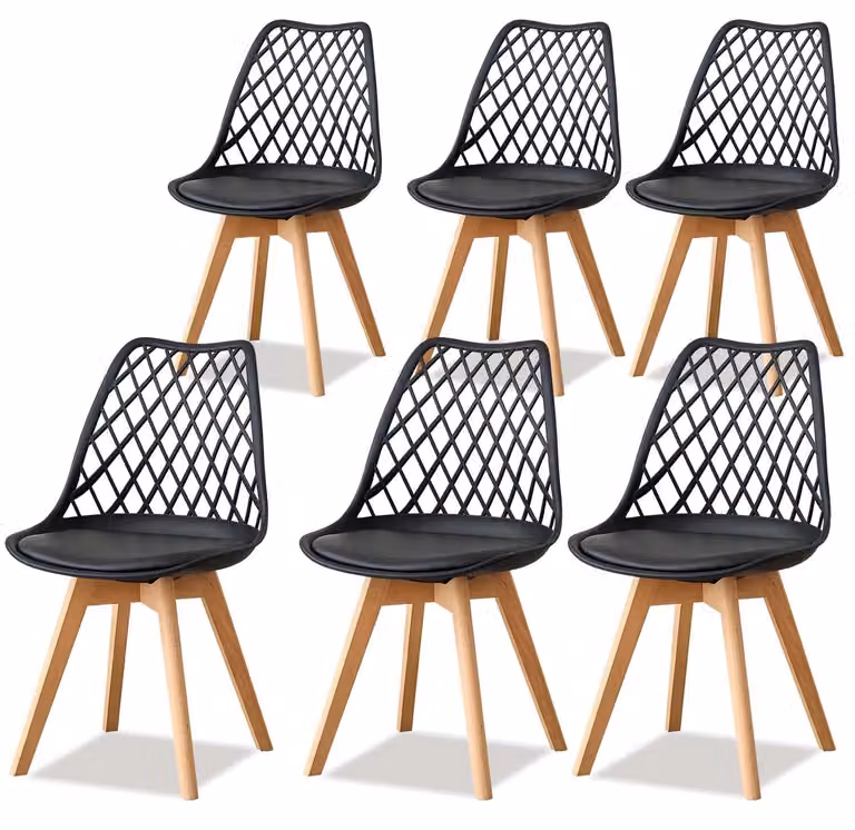 Sedie da pranzo in stile nordico - Set da 6 - Seduta in plastica - Gambe in legno - Design moderno scandinavo - Colore nero