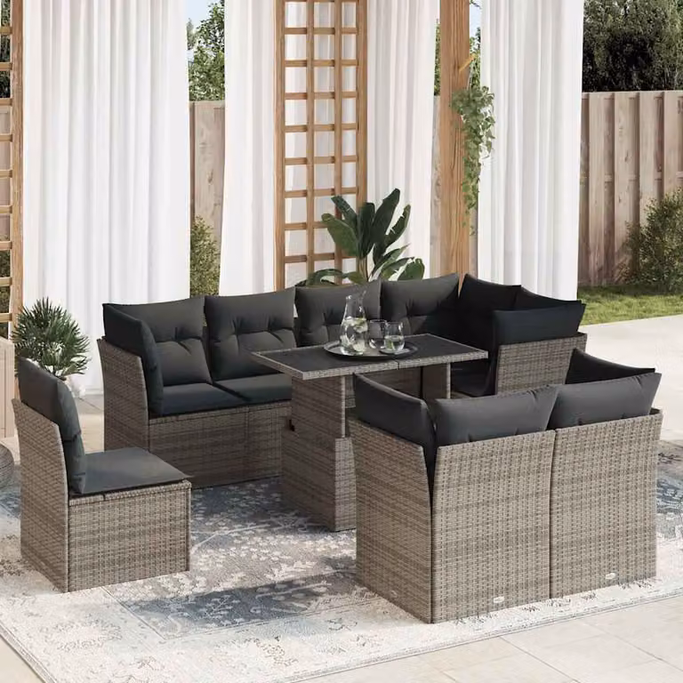 Maison Exclusive - Set da giardino 9 pezzi con cuscini Grigio Polyrattan