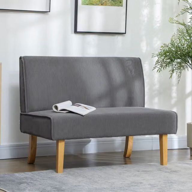 Divano a 2 posti REDOM moderno in tessuto grigio con struttura in legno massello L 110 x P 62 x H 85 cm