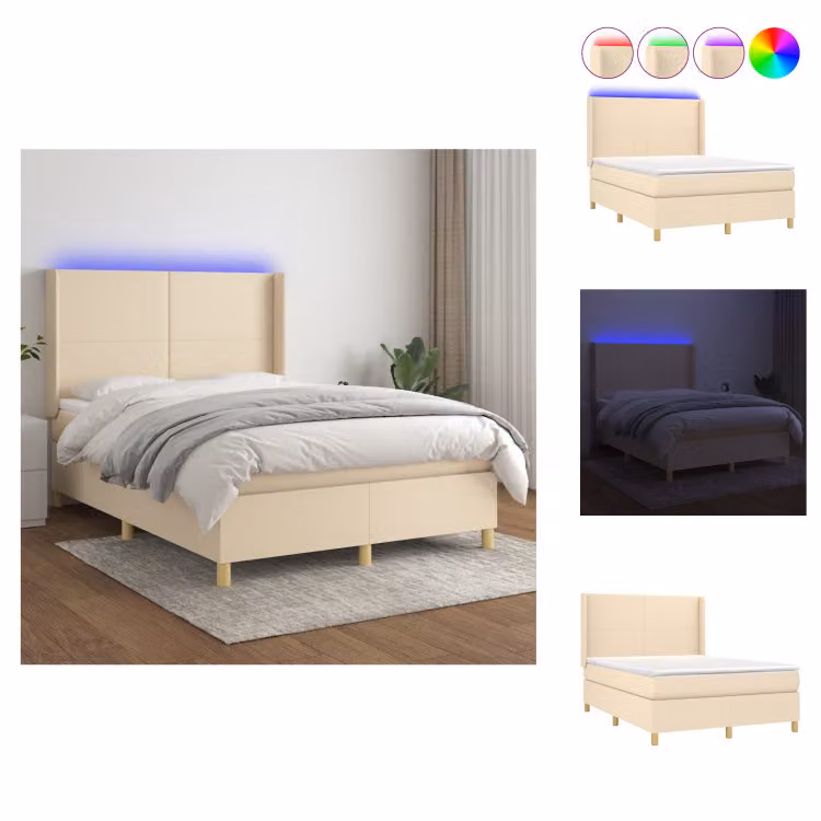 vidaXL Letto a molle insacchettate con materasso e tessuto LED crema 140x200 cm - Letti e strutture letto
