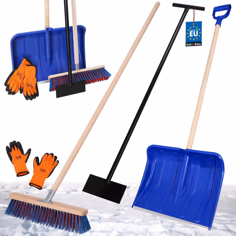 KOTARBAU® Set Pala da neve con manico in legno 135 cm Scopa stradale con manico 150 cm Raschietto per ghiaccio 119 x 20 cm + guanti Pala da neve Spazzola da neve Spazzola da neve Manico in legno per rimozione neve