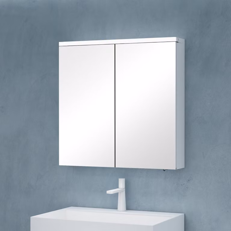 doporro Armadietto a Specchio 70x70cm, Specchio da Parete con 2 Ante in Legno Bianco opaco Spiegelschrank 03