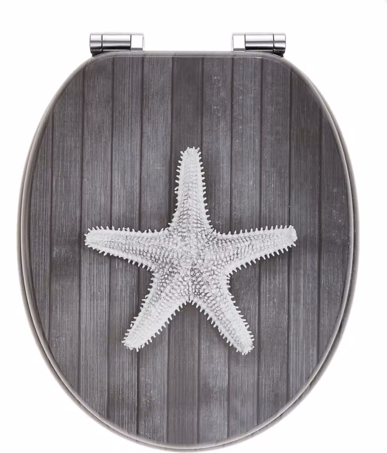 Sedile WC con chiusura ammortizzata | Anima in legno | Cerniere robuste con chiusura ammortizzata | Facile da montare | Superficie liscia | Fantastici motivi tra cui scegliere | Coperchio WC in legno universale (Stella marina)