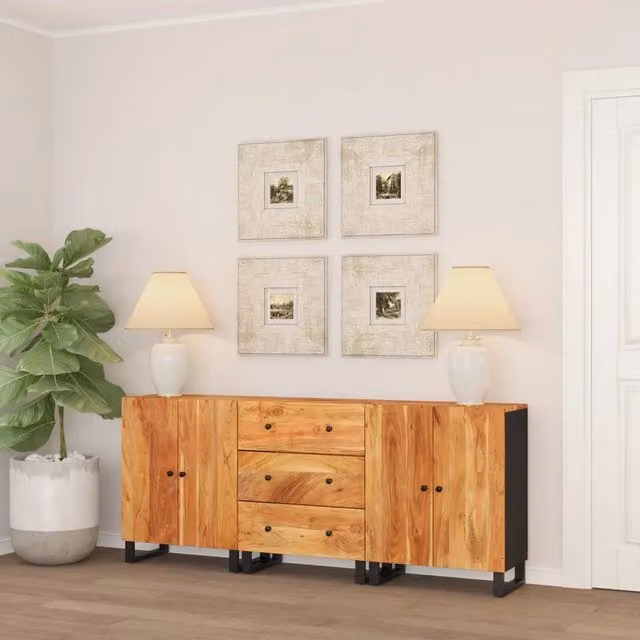Set di 3 Credenze vidaXL in Legno di Acacia Marrone Opaco – 1