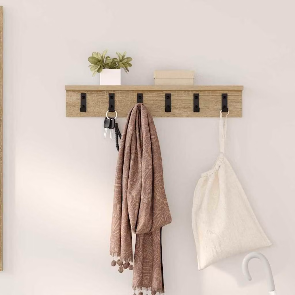 Appendiabiti da parete con ripiano in legno effetto noce Sonoma